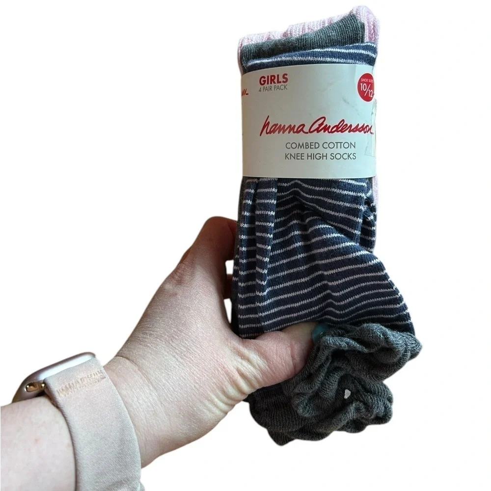 Hanna Andersson 4pk Combed Cotton Knee High Socks Girls Shoe 10/12 New in Pckg